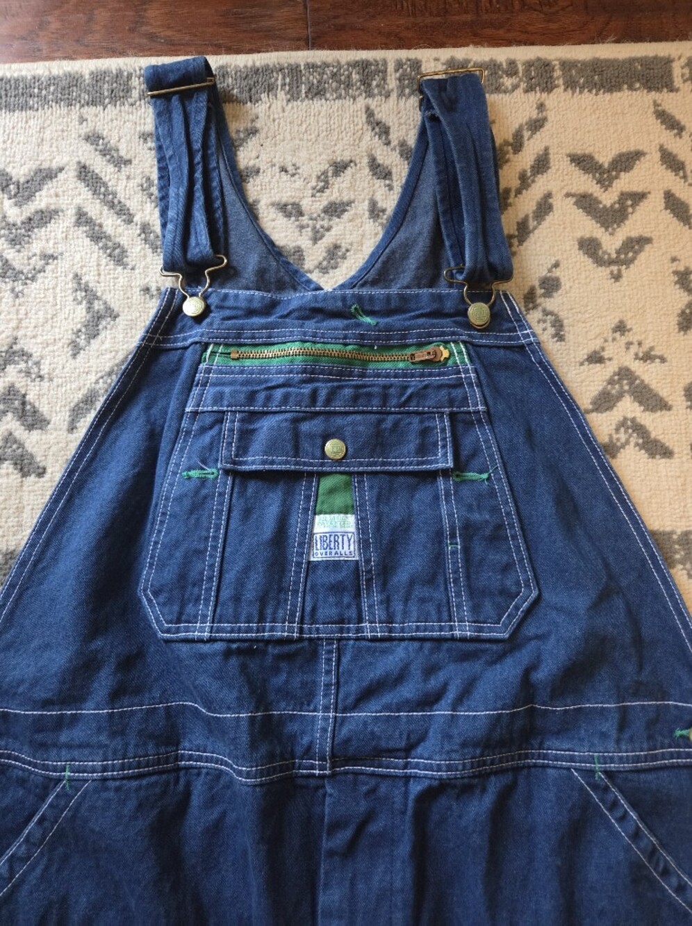 liberty Blue Denim Bib Overalls with Green Trim